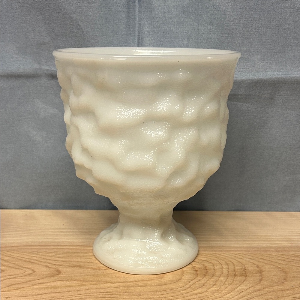 VINTAGE EO BRODY MILK GLASS BOWL WITH PEDESTAL PLANTER URN VASE BUMPY